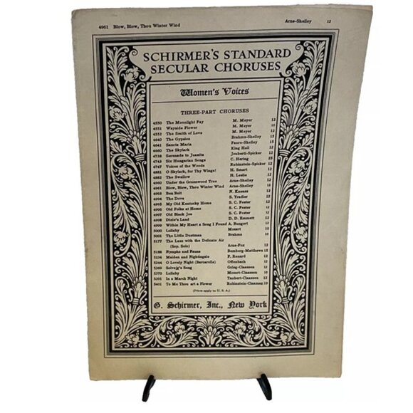 Blow Blow Thou Winter Wind Sheet Music Schirmer 1907 Three Part Choruses Women - Picture 1 of 5